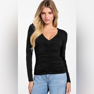 Guess Sexy Plunge Neck Rushed Zip Up Back Top Size S/M